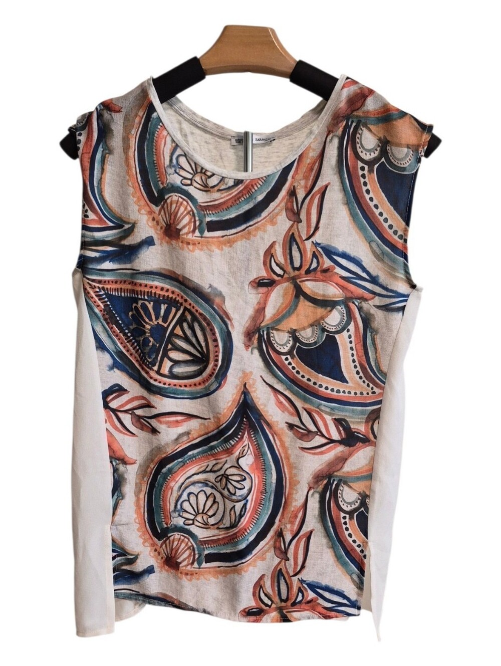 Zara Paisley Mixed Media Top - Size Medium